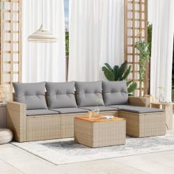 Salon de jardin avec coussins 6 pcs beige résine tressée