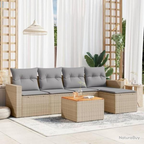 Salon de jardin avec coussins 6 pcs beige rsine tresse