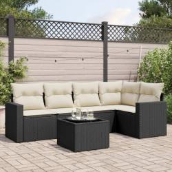 Salon de jardin 6 pcs avec coussins noir résine tressée