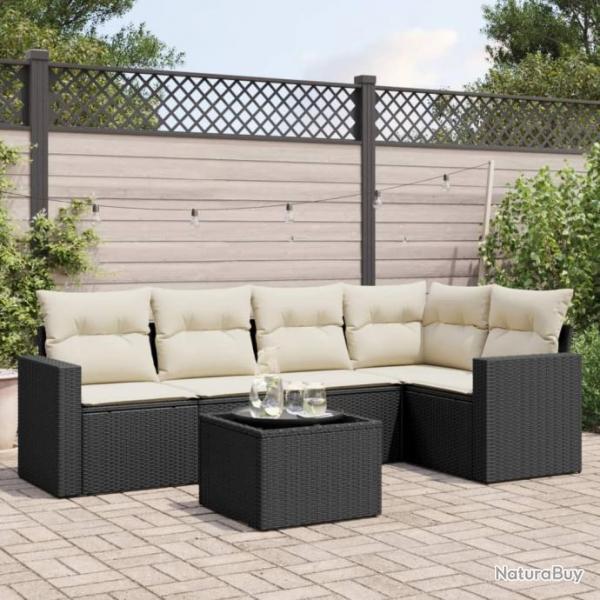 Salon de jardin 6 pcs avec coussins noir rsine tresse