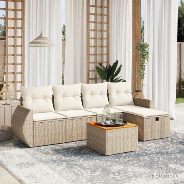 Salon de jardin avec coussins 6 pcs beige rsine tresse