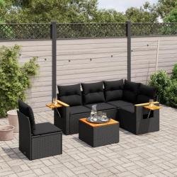 Salon de jardin 6 pcs avec coussins noir résine tressée