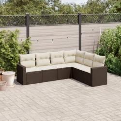 Salon de jardin avec coussins 6 pcs marron résine tressée