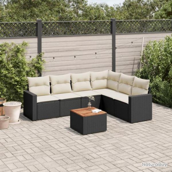 Salon de jardin 7 pcs avec coussins noir rsine tresse