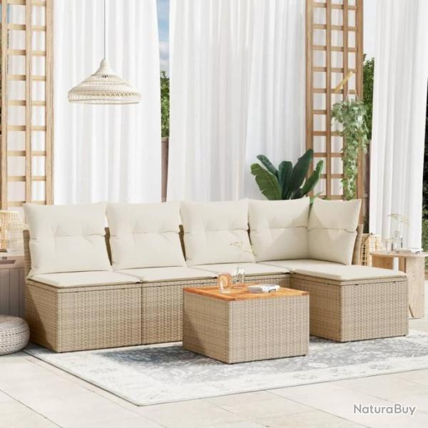 Salon de jardin avec coussins 6 pcs beige rsine tresse