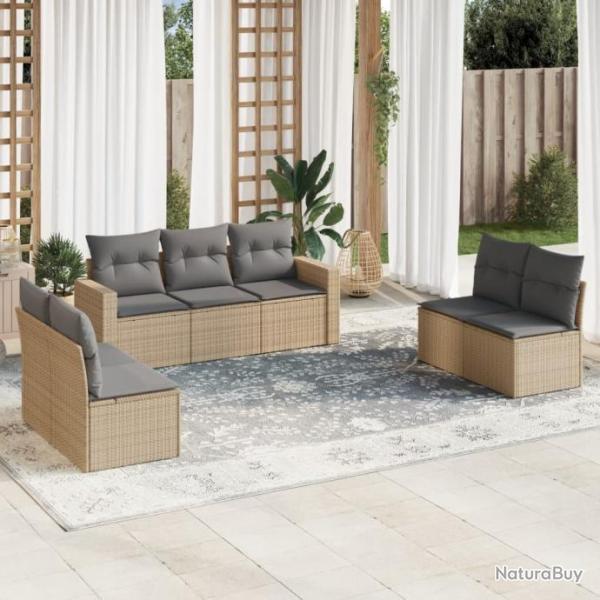 Salon de jardin avec coussins 7 pcs beige rsine tresse