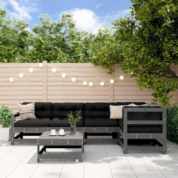 Salon de jardin 6 pcs Gris Bois de pin massif