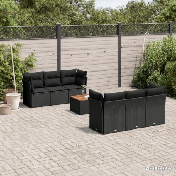 Salon de jardin 7 pcs avec coussins noir rsine tresse