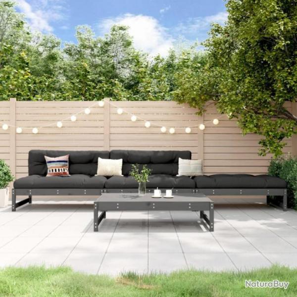 Salon de jardin 4 pcs gris bois massif de pin