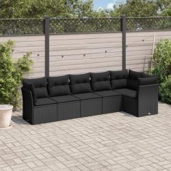 Salon de jardin 6 pcs avec coussins noir résine tressée