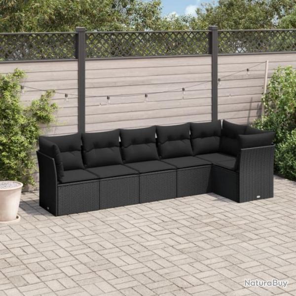 Salon de jardin 6 pcs avec coussins noir rsine tresse