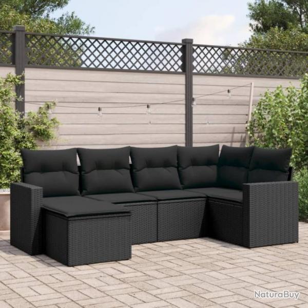 Salon de jardin 6 pcs avec coussins noir rsine tresse