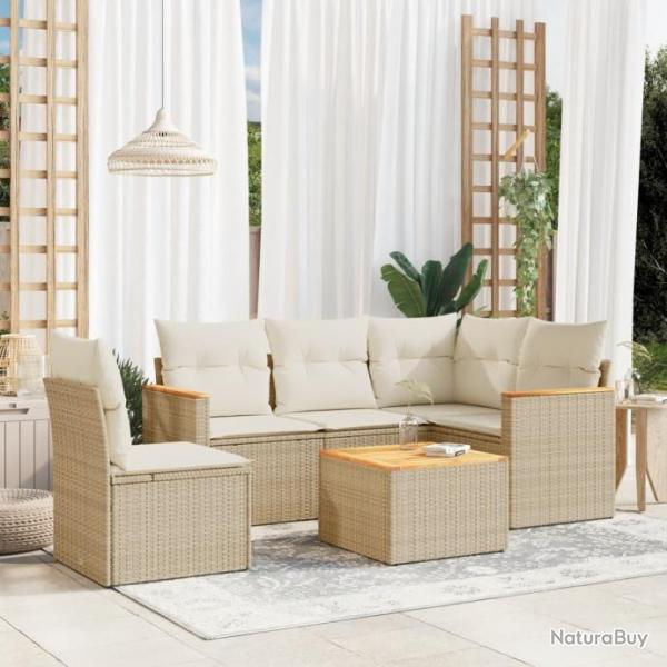 Salon de jardin avec coussins 6 pcs beige rsine tresse