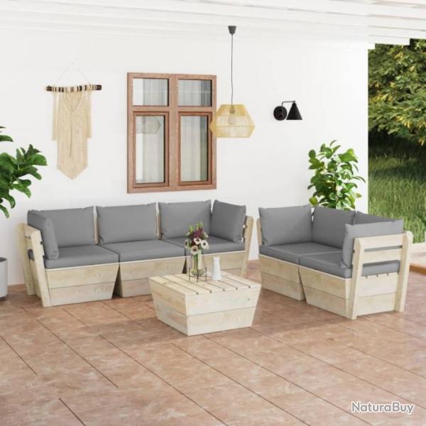 Salon de jardin palette 6 pcs avec coussins pica imprgn