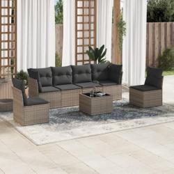 Salon de jardin avec coussins 7 pcs gris résine tressée