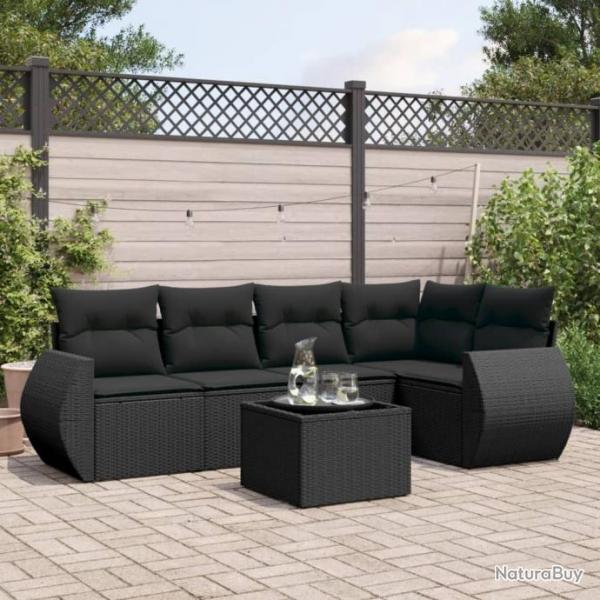 Salon de jardin 6 pcs avec coussins noir rsine tresse