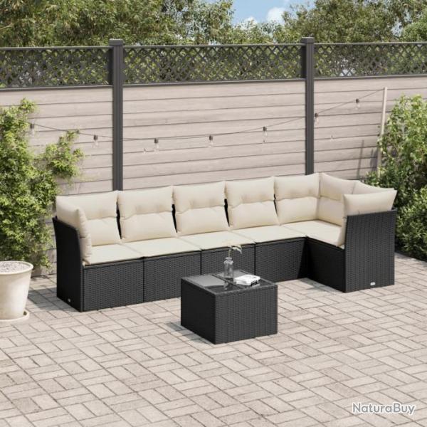 Salon de jardin 7 pcs avec coussins noir rsine tresse