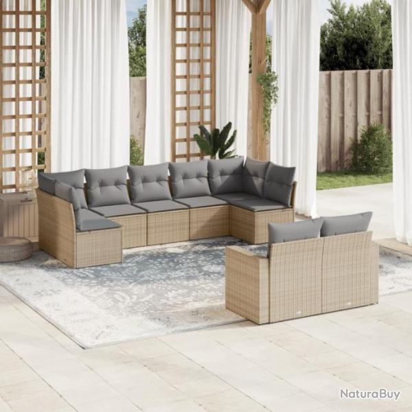 Salon de jardin avec coussins 9 pcs beige rsine tresse