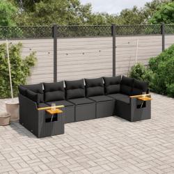 Salon de jardin 7 pcs avec coussins noir résine tressée