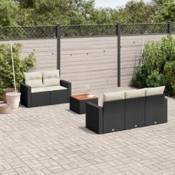 Salon de jardin 6 pcs avec coussins noir résine tressée