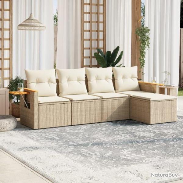 Salon de jardin avec coussins 5 pcs beige rsine tresse