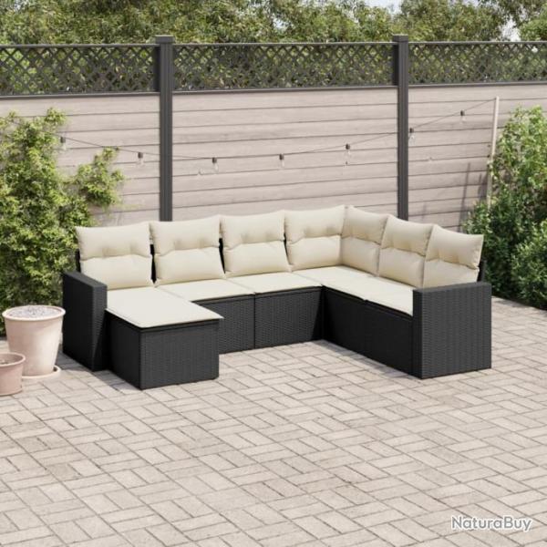 Salon de jardin 7 pcs avec coussins noir rsine tresse