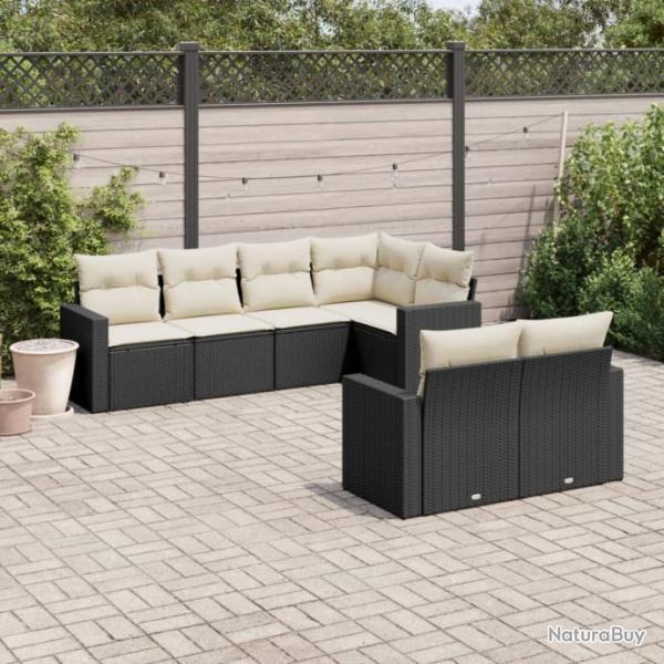 Salon de jardin 7 pcs avec coussins noir rsine tresse