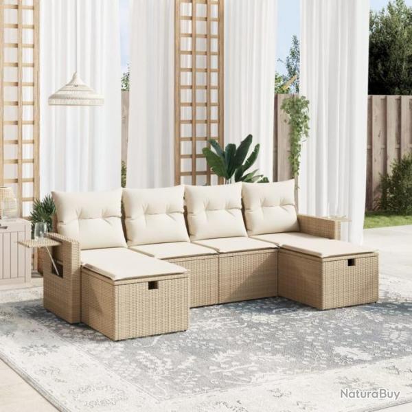 Salon de jardin avec coussins 6 pcs beige rsine tresse