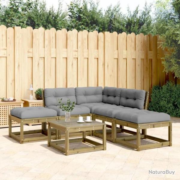 Salon de jardin 5 pcs avec coussins bois de pin imprgn