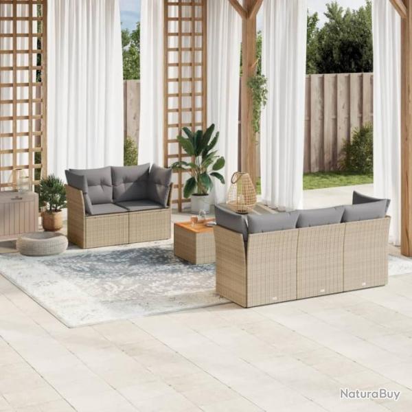 Salon de jardin avec coussins 6 pcs beige rsine tresse