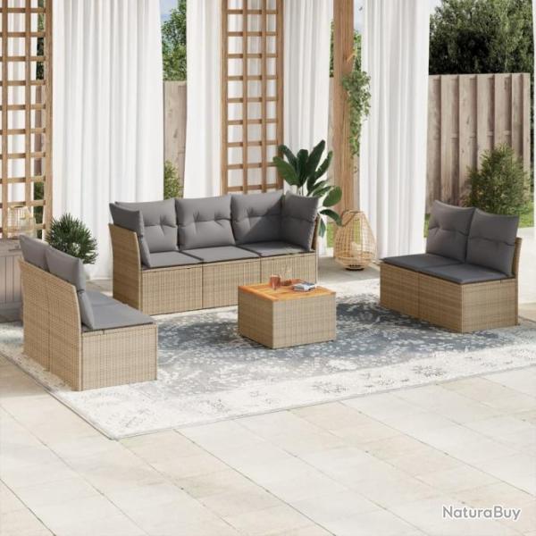 Salon de jardin avec coussins 8pcs mlange beige rsine tresse