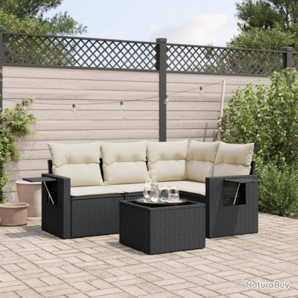 Salon de jardin 5 pcs avec coussins noir rsine tresse