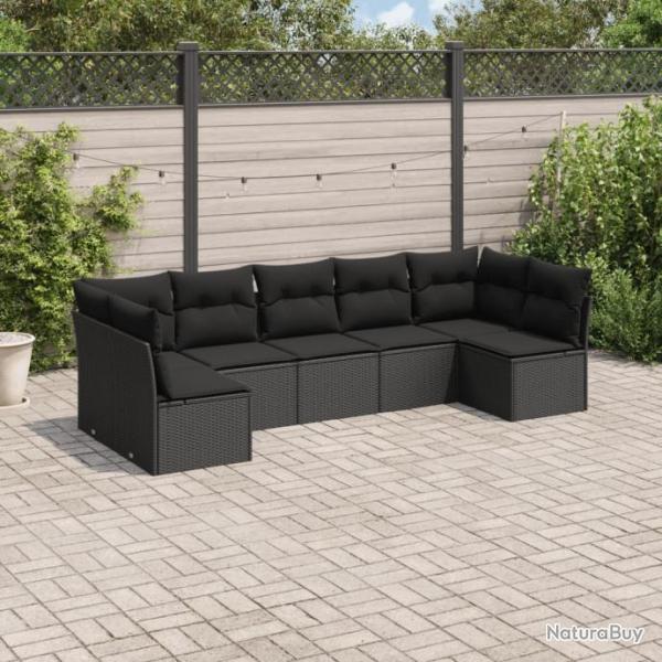 Salon de jardin 7 pcs avec coussins noir rsine tresse