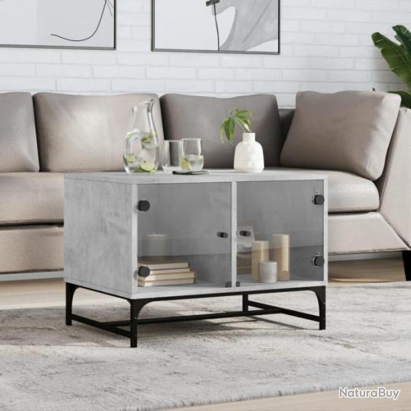 Table basse avec portes en verre gris bton 68,5x50x50 cm