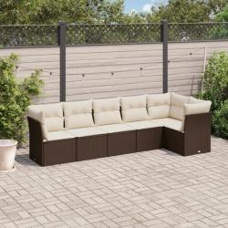 Salon de jardin avec coussins 6 pcs marron résine tressée