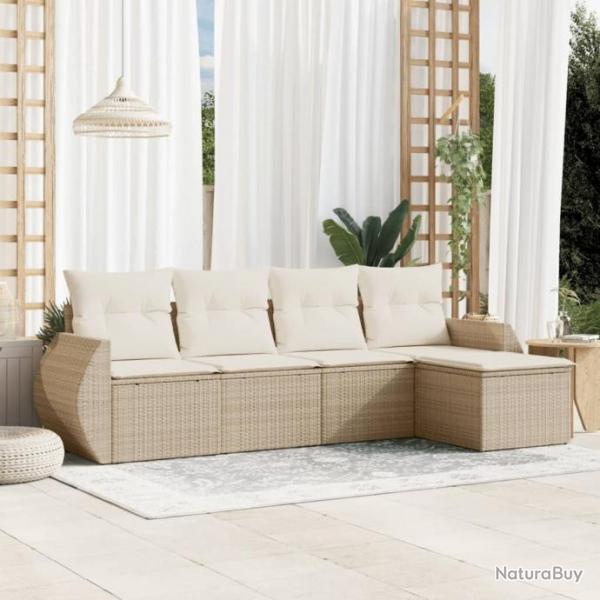 Salon de jardin avec coussins 5 pcs beige rsine tresse