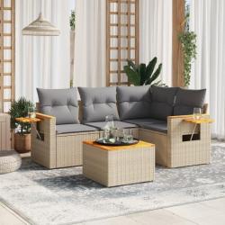 Salon de jardin avec coussins 5 pcs beige résine tressée