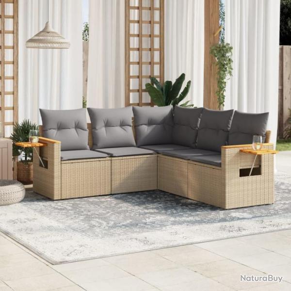 Salon de jardin avec coussins 5 pcs beige rsine tresse