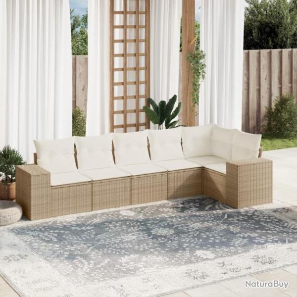 Salon de jardin avec coussins 6 pcs beige rsine tresse