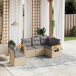 Salon de jardin avec coussins 5 pcs beige résine tressée