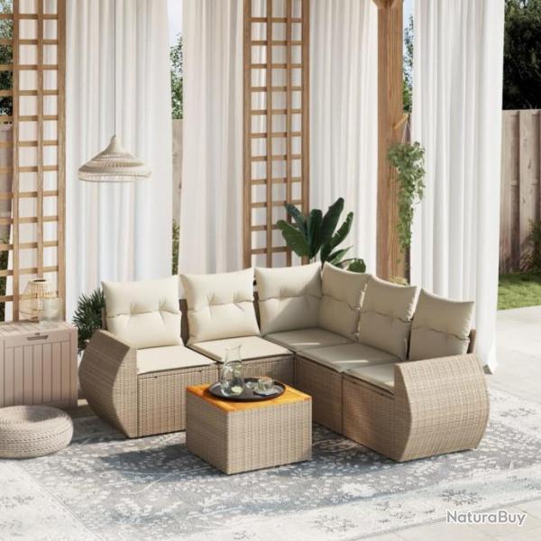 Salon de jardin avec coussins 6 pcs beige rsine tresse