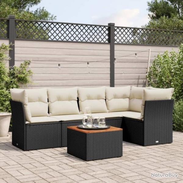 Salon de jardin 6 pcs avec coussins noir rsine tresse