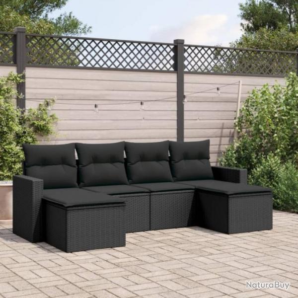 Salon de jardin 6 pcs avec coussins noir rsine tresse