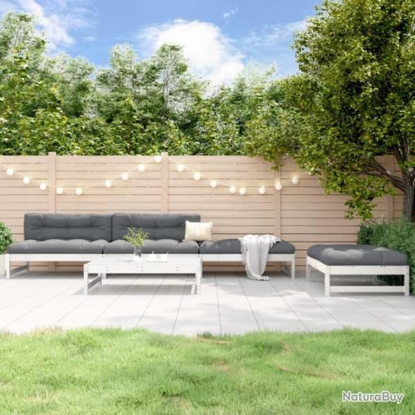 Salon de jardin 5 pcs blanc bois massif de pin