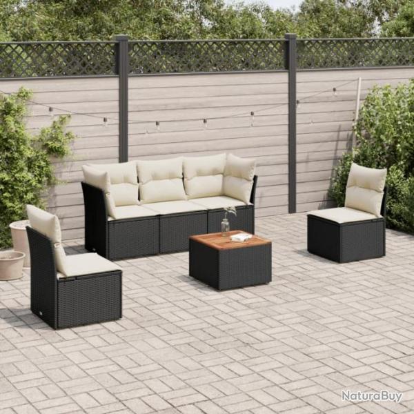 Salon de jardin 6 pcs avec coussins noir rsine tresse