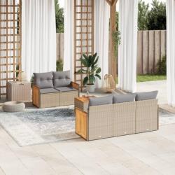 Salon de jardin avec coussins 6 pcs beige résine tressée