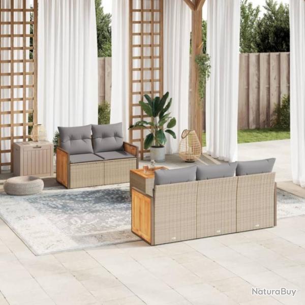 Salon de jardin avec coussins 6 pcs beige rsine tresse