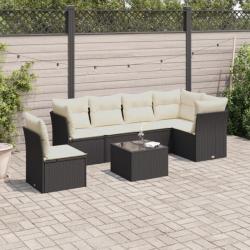 Salon de jardin 7 pcs avec coussins noir résine tressée