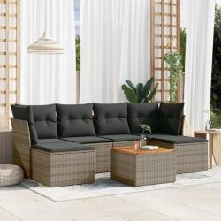 Salon de jardin avec coussins 7 pcs gris résine tressée