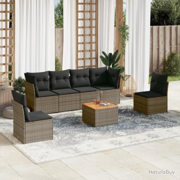 Salon de jardin avec coussins 7 pcs gris rsine tresse